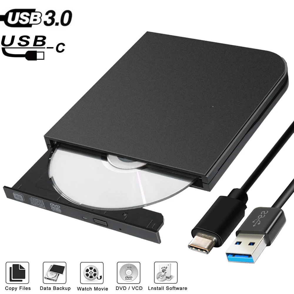 Внешний DVD проигрыватель RW 2 в 1 Type C + USB 3 0 для Asus lenovo Acer Dell|Оптические дисководы| |