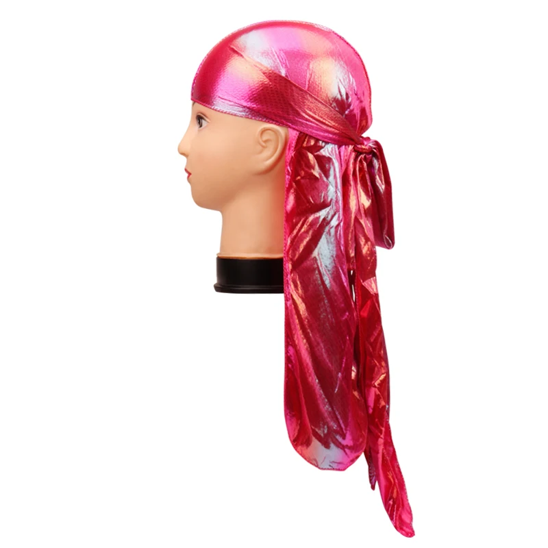 Унисекс красочные лазерные шелковистые парики хип-хоп ДУ Rag Headwrap тюрбан пиратская шляпа Универсальный Длинный хвост аксессуары для волос для женщин леди - Цвет: hot pink