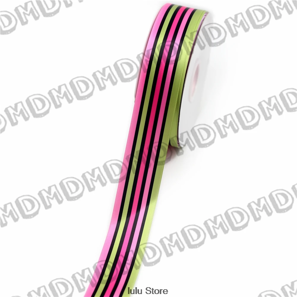 

100 Yards 9mm-75mm Size Satin Ribbon Printed With Striped DIY Handmade Gift Wrapping, Packing Webbing MD161008-15-5518