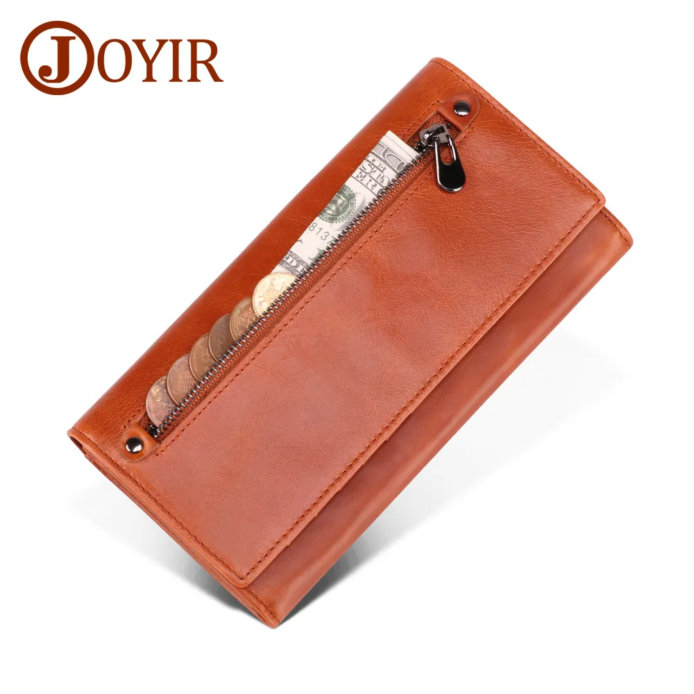 Brown wallet Joyir из натуральной кожи Для женщин бумажник RFID сумочки брендовые кошельки бумажники мода женский держатель для карт чехол-кошелек для телефона - Цвет: Brown wallet