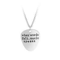 high quality letter pendant choker when words fail music speaks silver necklace guitar pick collier femme jewelry collier anime