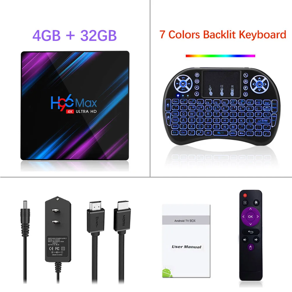 4G 32G i8 Blacklit Android 9,0 ТВ приставка H96 Max Rockchip RK3318 4 Гб 64 Гб USB3.0 1080P H.265 60 кадров в секунду Google голосовой Assitant плеер Youtube HD 4K Smart tv - Цвет: 4G 32G i8 Blacklit