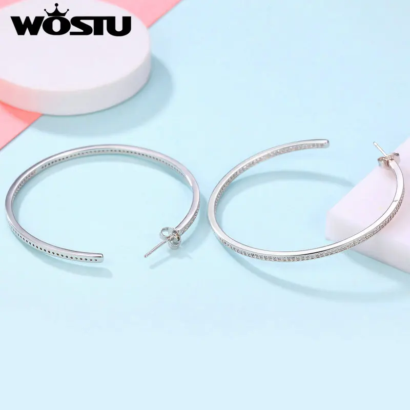 WOSTU бренд высокое качество Ослепительный CZ Большой обруч серьги для женщин белый
