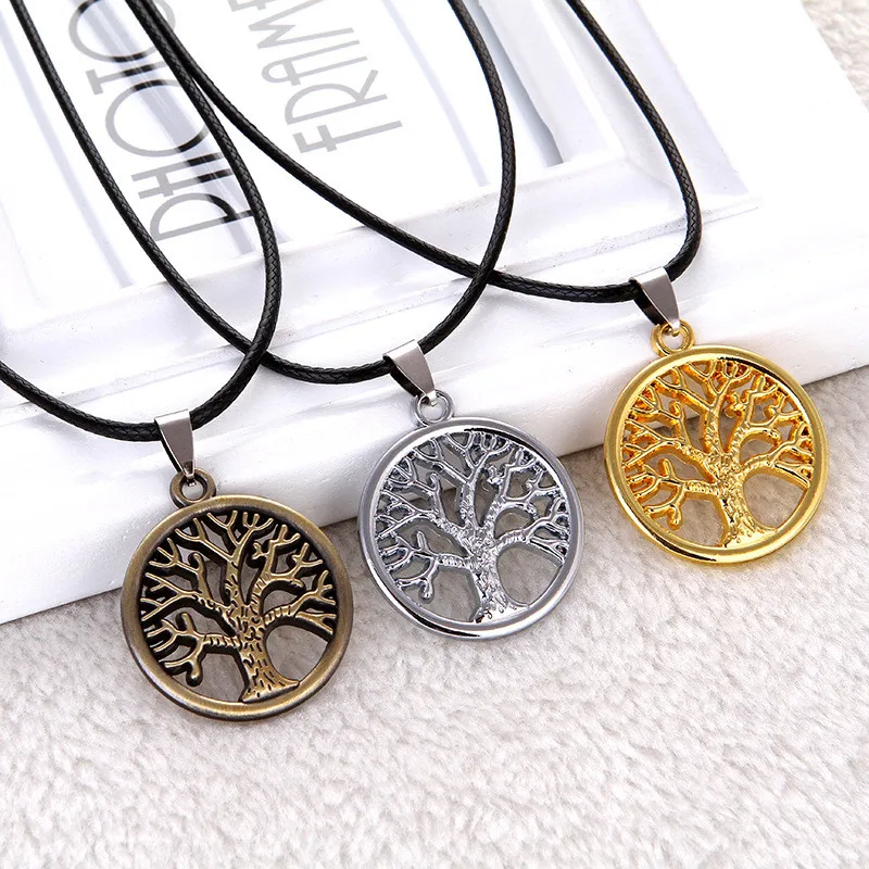 

Hot Tree of Life Necklace Men Retro Vintage Round Small Pendant Necklace Women Bronze Gold Silver Colors Bijoux Collier Gifts