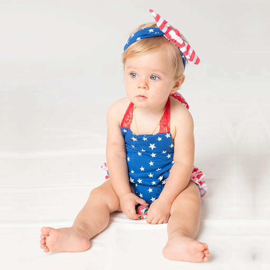 Летний детский комплект из 2 предметов с принтом флага США комбинезон для