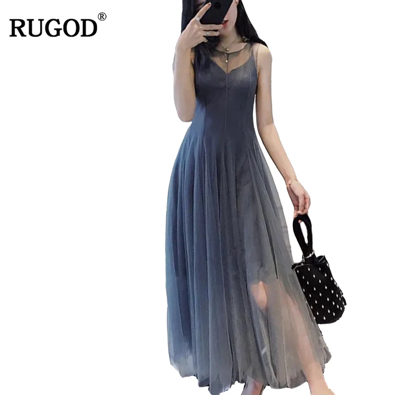 Женское длинное лоскутное платье RUGOD серое Элегантное летнее пляжное в стиле