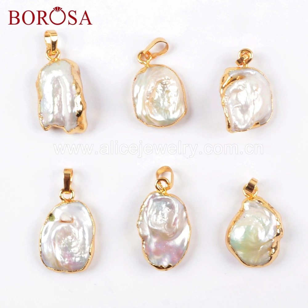 

BOROSA 10PCS Freeform freshwater pearl pendant wholesale freshwater pearl stone pendants pearl design jewelry for women G1673