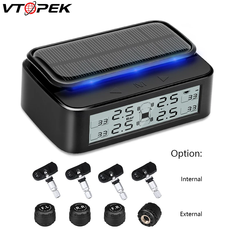 VTOPEK Солнечная USB TPMS автомобильная система контроля давления в шинах окружающий