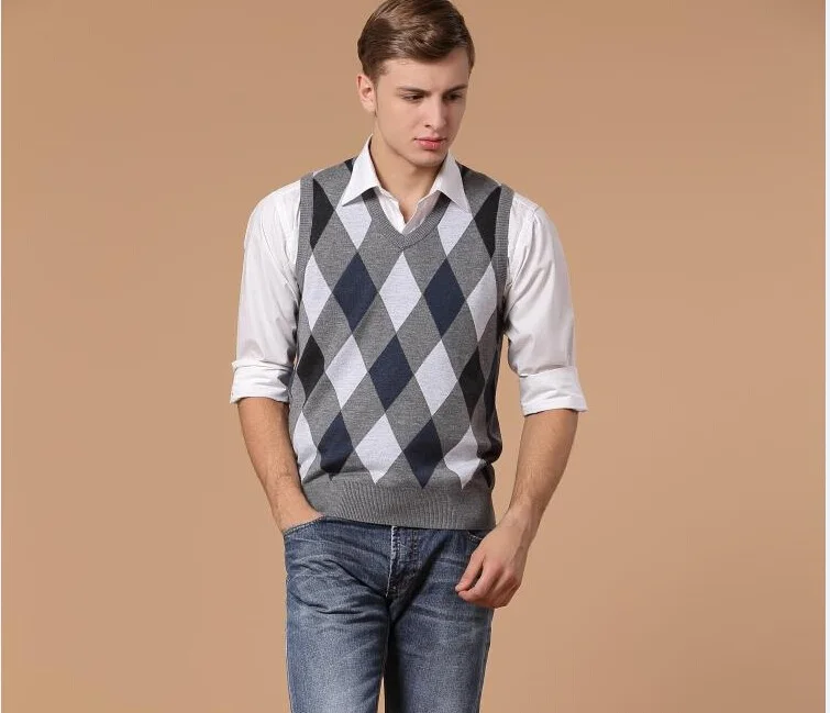 Жилет мужской шерстяной с V-образным вырезом модный Повседневный пуловер