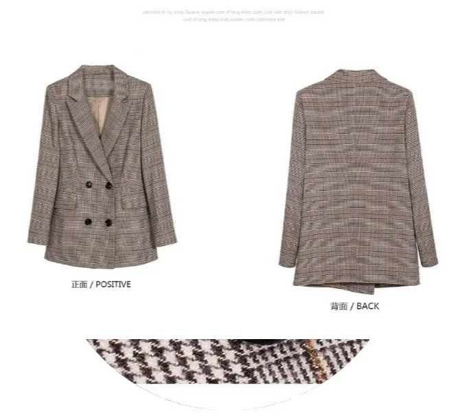 Женский двубортный пиджак в клетку с длинными рукавами Женская куртка Новинка