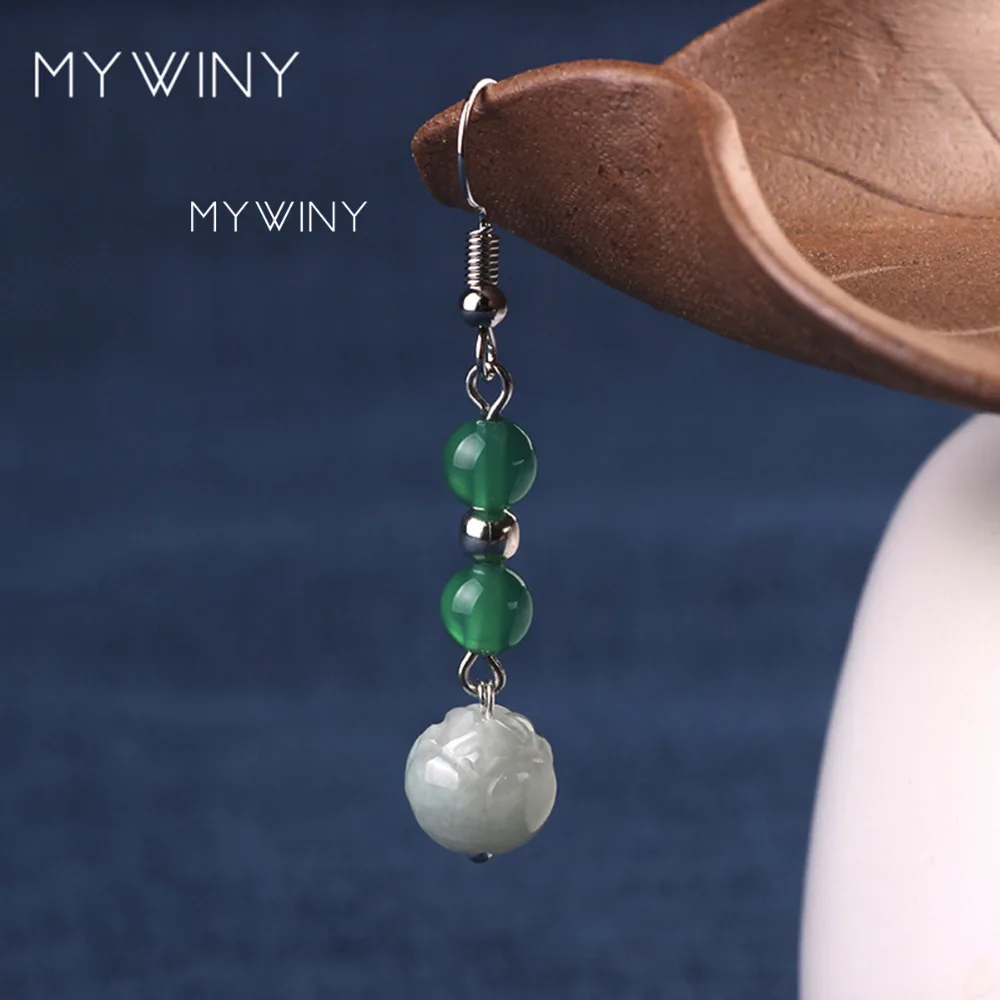 MYWINY Винтажные серьги с зеленым камнем для женщин очаровательные висячие