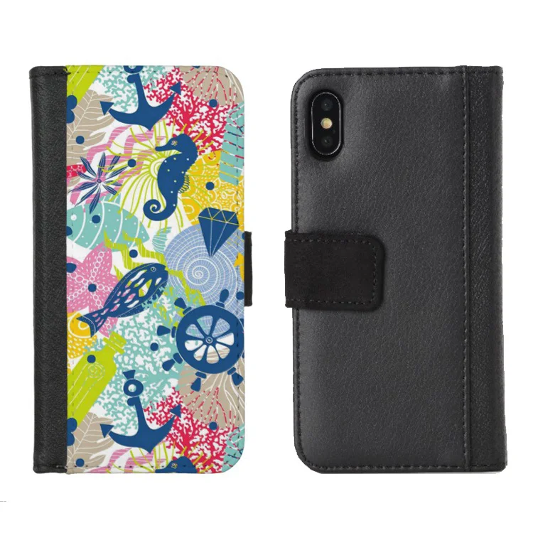 Кожаный чехол книжка с рисунком рыбы для iPhone X/6/7/8/6 plus/7 plus/8 plus Прямая