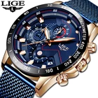 LIGE мужские наручные часы, синие повседневные часы с сетчатым ремешком, модные кварцевые часы золотого цвета, люксовый бренд, водонепроницаемые часы, 2019