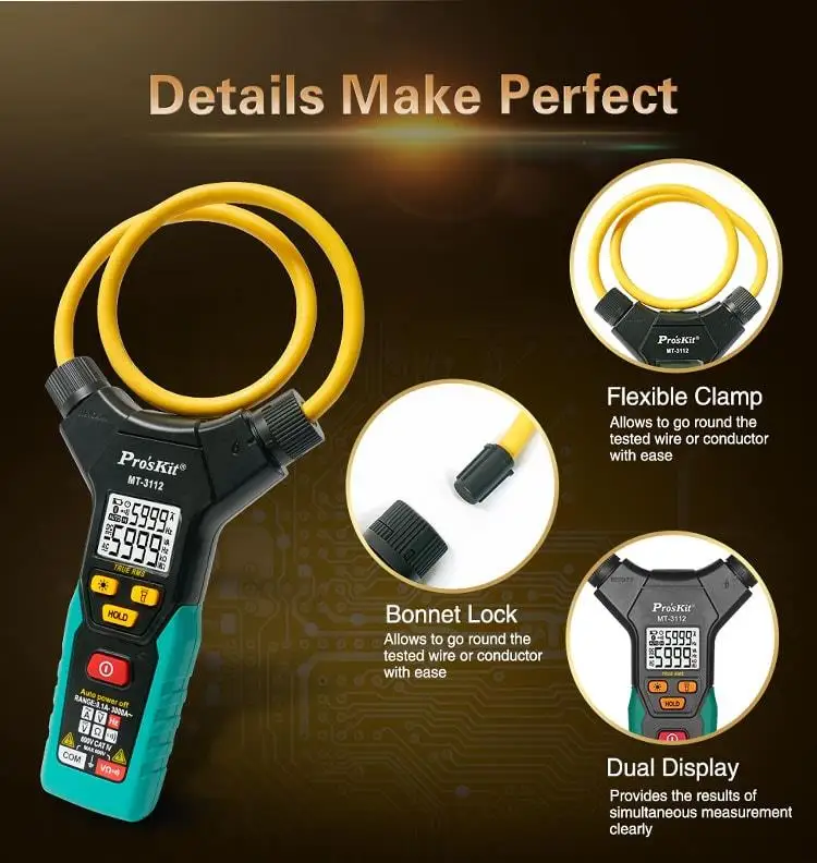 Pro'sKit MT-3112 3 5/6 Smart True-RMS Flex Клещи Тип Настольный цифровой Электронный мультиметр тестер переменного тока постоянного тока