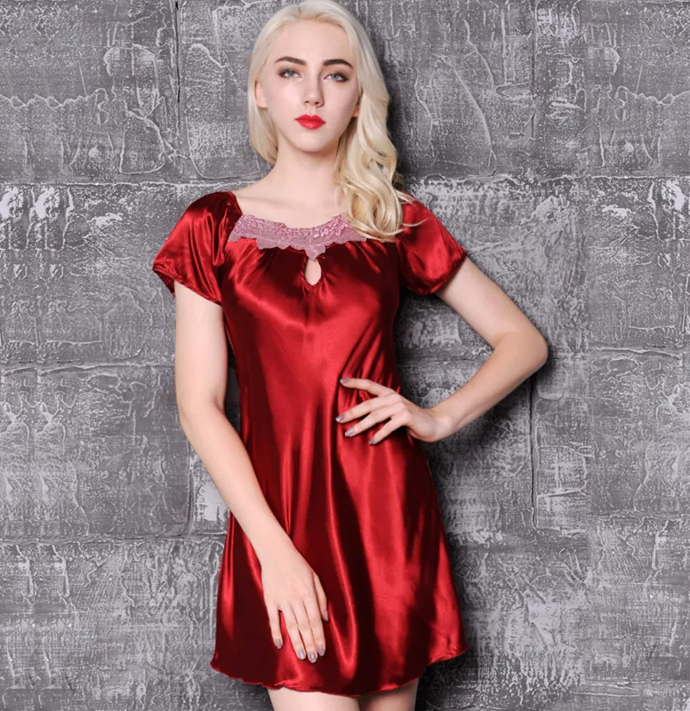 Plus Size Sexy Silk Sleepwear Very Light SILK Nightdress Nightgown Short Sleeved SATIN Suit B-5312 | Женская одежда