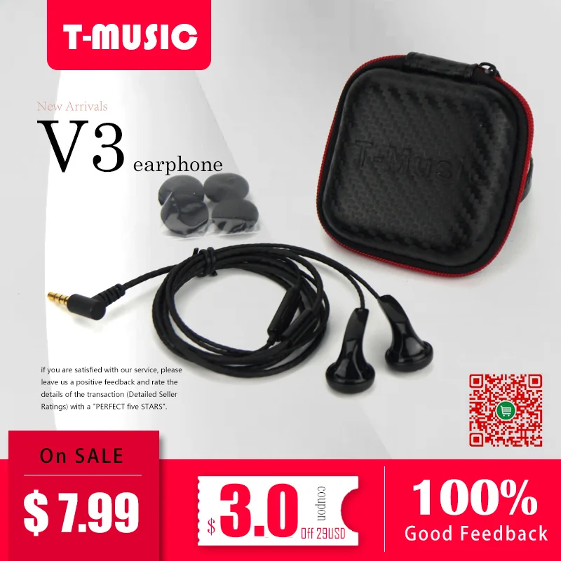 Наушники Hi Fi V3 с Т музыкой наушники вкладыши 3 5 мм 44 Ом нейтральный звук|Наушники и