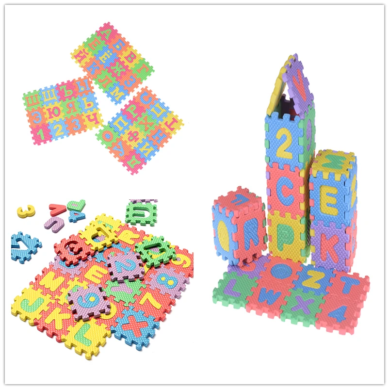 Детский коврик для ползания мягкий с буквами алфавита и цифрами 36 шт./компл. |