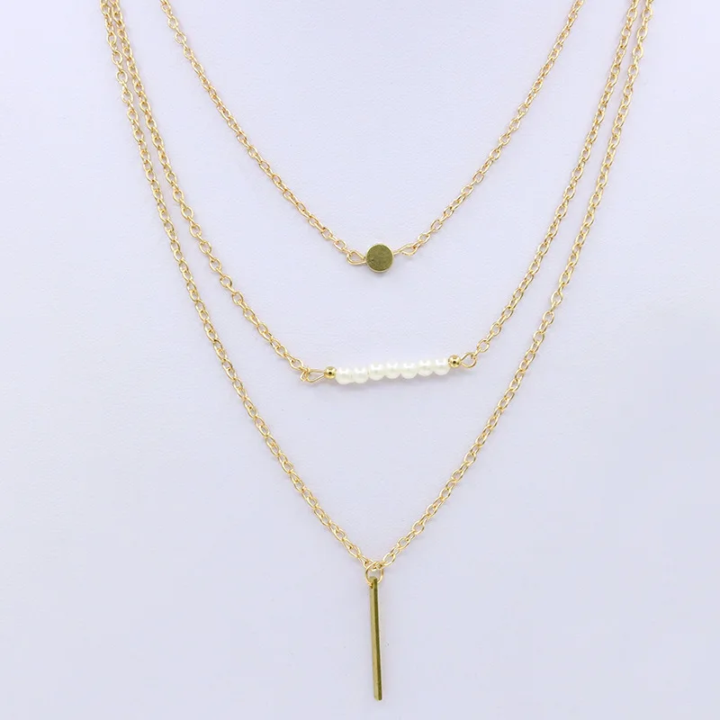 Тройные цепи Золотая медаль белый искусственный жемчуг бусы и простые