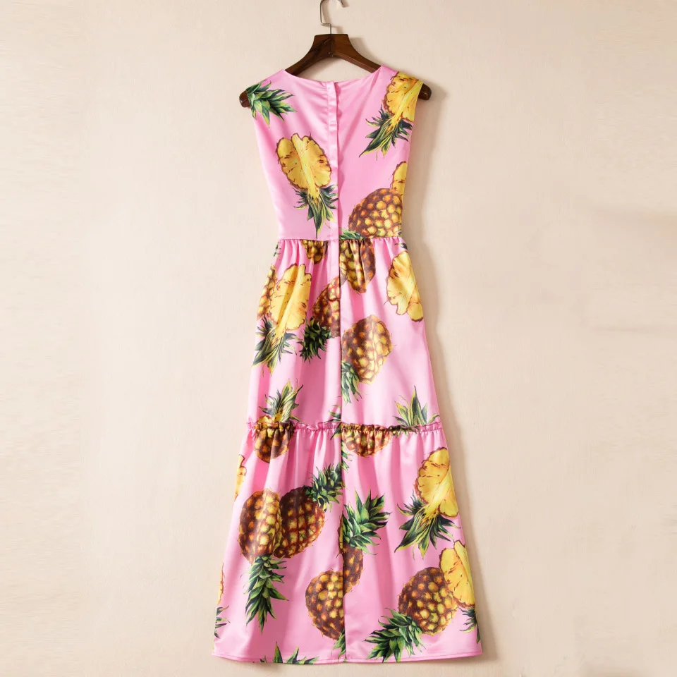 2017 новое летнее модное милое платье без рукавов с принтом ананаса Милое Платье До