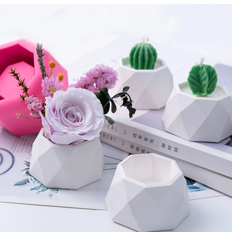 

Geometric Flower Pot Mold Concrete Polygonal Plants Silicone Vase Mould DIY Cement Silicone Mould Home Office Decoration