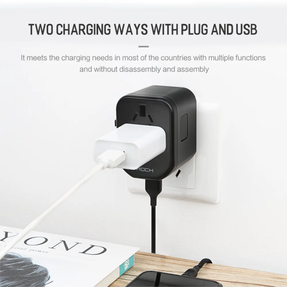 ROCK мультифункциональная USB зарядка для ЕС, США, Великобритании, Австралии, usb-адаптер для iPhone, samsung, huawei, Xiaomi, PD, быстрая зарядка, дорожная вилка