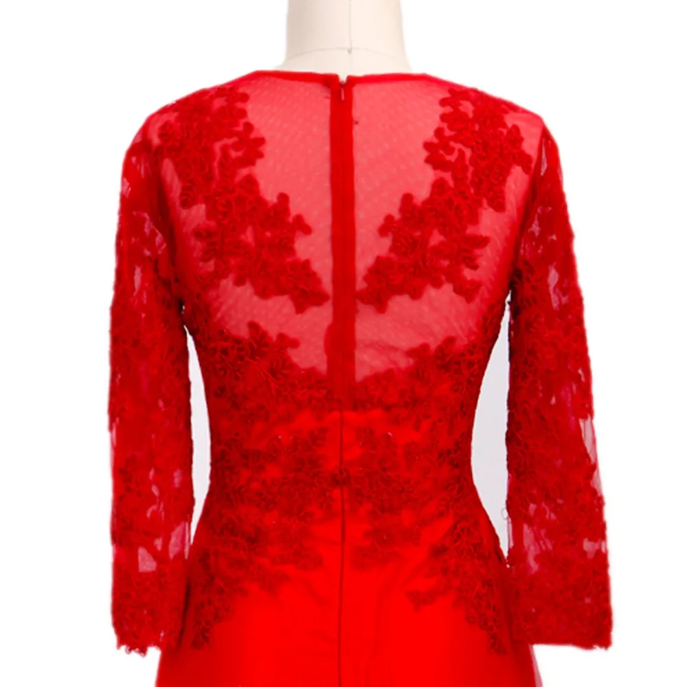 

ANTI Women's Red Long Sleeves Evening Dresses 2018 Trendy Appliques A-line Evening Dresses Formal Party Gowns Pageant Dress