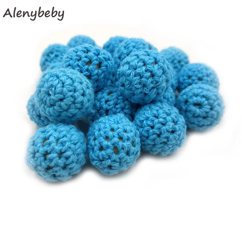 Cuentas cubiertas de ganchillo para beb&eacute;, bolas de mordedor de colores mezclados, decoraci&oacute;n interior de madera, cuentas de ganchillo para dentici&oacute;n, fabricaci&oacute;n de joyas DIY, 16mm/50 Uds.-5