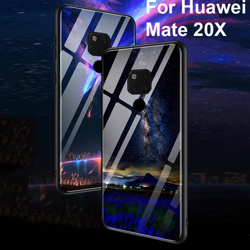 

Coque For Huawei Mate20X case Luxury tempered glass + soft edge back cover 7.2''For Huawei Mate 20 X cases mate20 x glass shell
