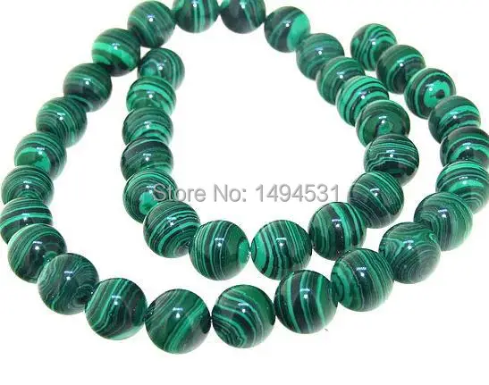 Wholesale Round 10MM Round Green Malachite beads Malachite Gem Loose Beads Full Strand 15inch - Free Shipping