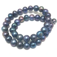 16 inches 10 11mm black natural round freshwater pearl loose strand