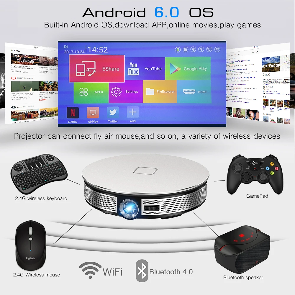 TORA DOLA Smart HD проектор 720*1280 P разрешение. сборка в Android wifi 12000 мАч батарея домашний