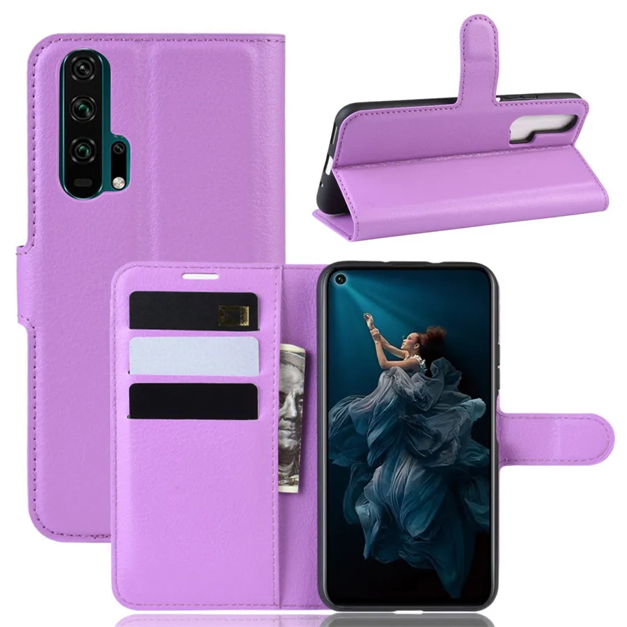 Фиолетовый Для huawei Honor 20 чехол Honor 20 Pro чехол кожаный бумажник чехол держатель для карт Телефон Coque черный Чехол-книжка для huawei Honor20 Pro - Цвет: Фиолетовый