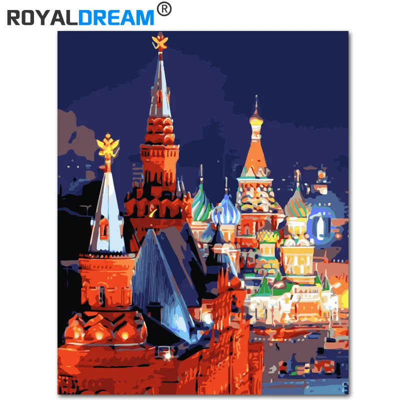 hongchangmosike ROYALDREAM Красная площадь Москва пейзаж DIY краски ing по номерам наборы Раскраска по номерам Современная Настенная художественная картина подарок - Цвет: hongchangmosike