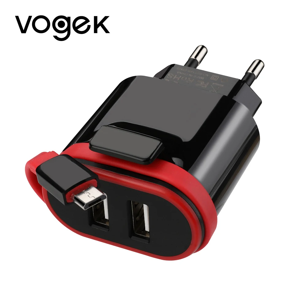 Сетевое зарядное устройство VOGEK с двумя USB портами и кабелем|Зарядные устройства