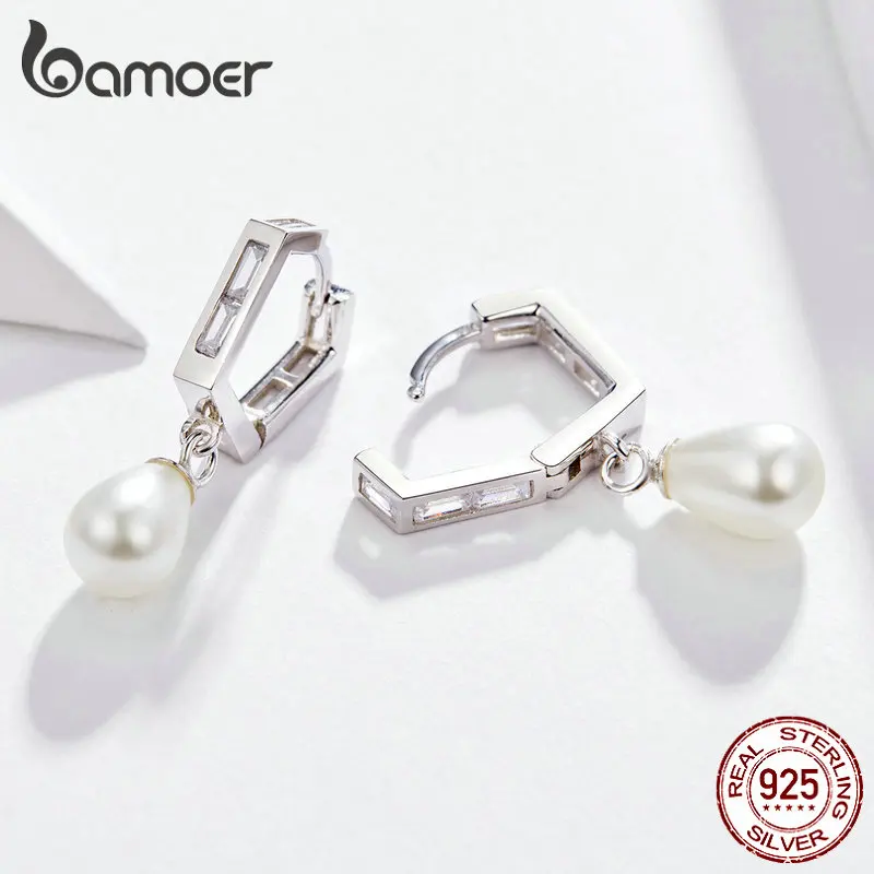 BAMOER серьги из пресноводного жемчуга для женщин элегантные серьги-подвески серебряные 925 ювелирные изделия подарок на день матери BSE083