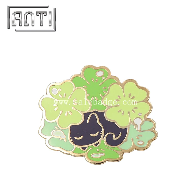 

Badge Manufacturer Custom high quality green hard enamel metal badge lovely cartoon black cat