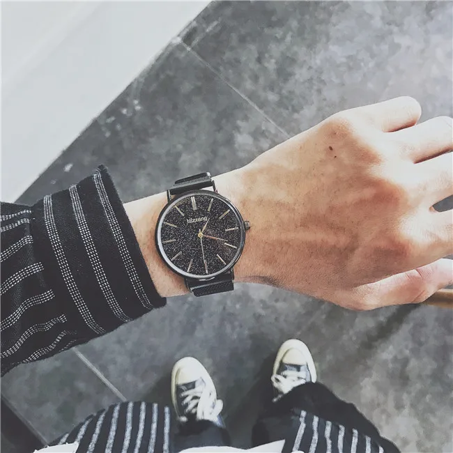 Simple Fashion Watch Man Sturry Bling Men's Quartz Watches Metal Mesh Leather Magnet Magnetic Force Creative Male Dress | Наручные
