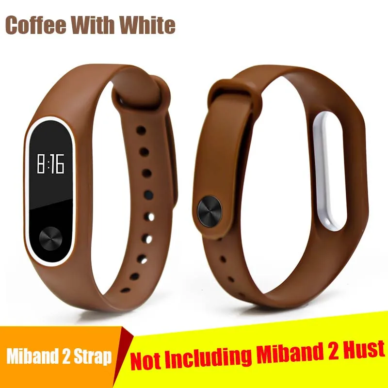 Coffee with white BOORUI, два цвета, mi band, 2 ремешка, силиконовый, здоровый, Pulsera, цветной, сменный, ремешок на запястье для xiaomi mi 2, smart band, 15 цветов - Цвет: Coffee with white