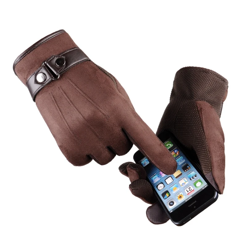 2017 зимние мужские длинные кожаные перчатки шерстяные вязаные с подогревом