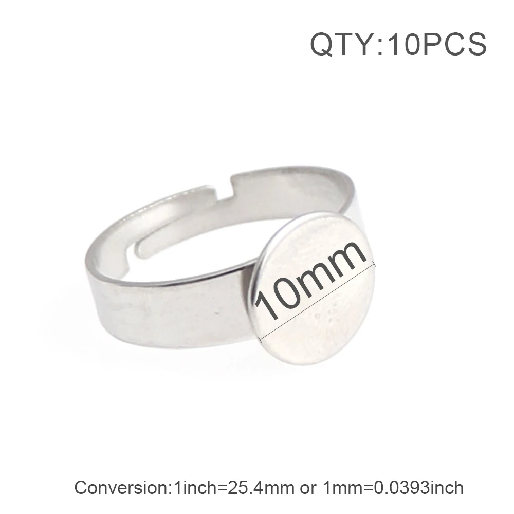 10mm 10 шт. Новинка Нержавеющая сталь 8 мм 10 мм плоский драгоценный камень нижний лоток каменное кольцо поддержка Подвески для изготовления украшений фурнитура - Цвет: 10mm