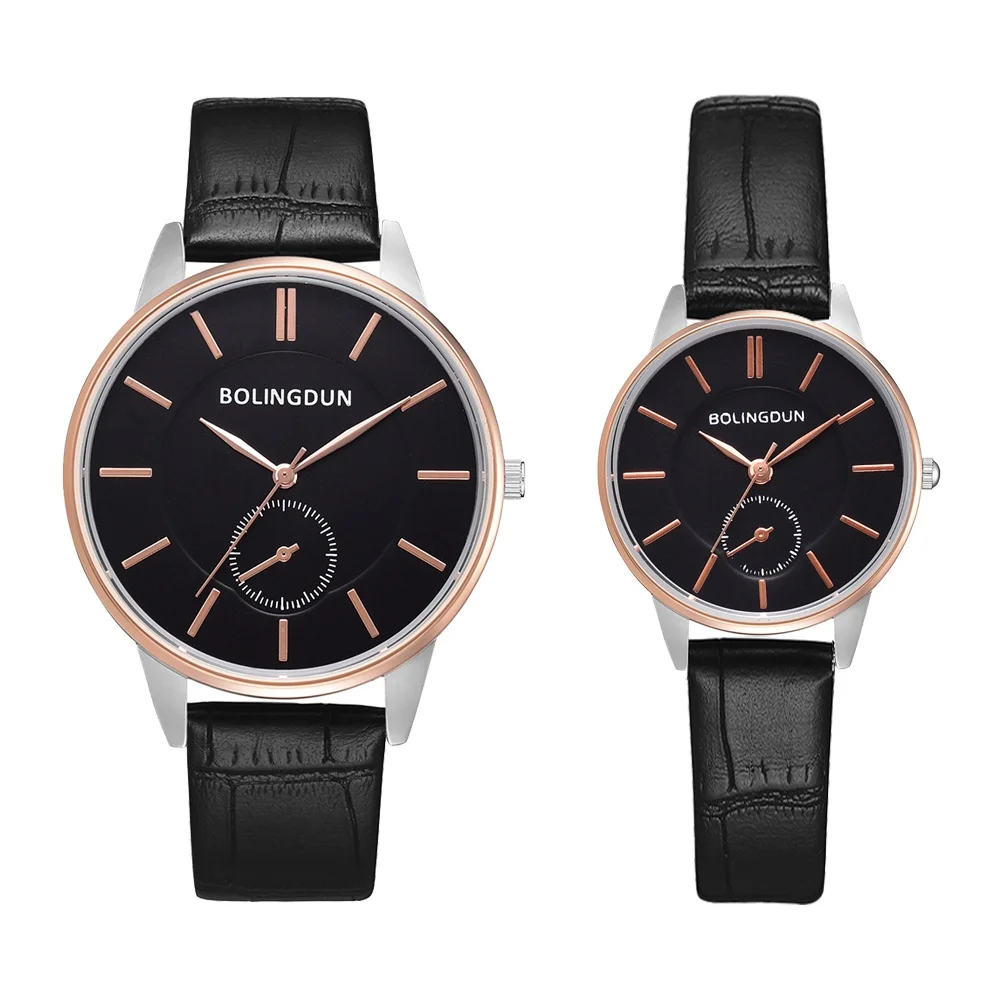 Rose Black Комплект из 2 предметов, женские часы для пары, Роскошный топ бренд, кожаный ремешок, модные спортивные часы, Reloj браслет, креативные часы, наручные часы, новинка - Цвет: Rose Black