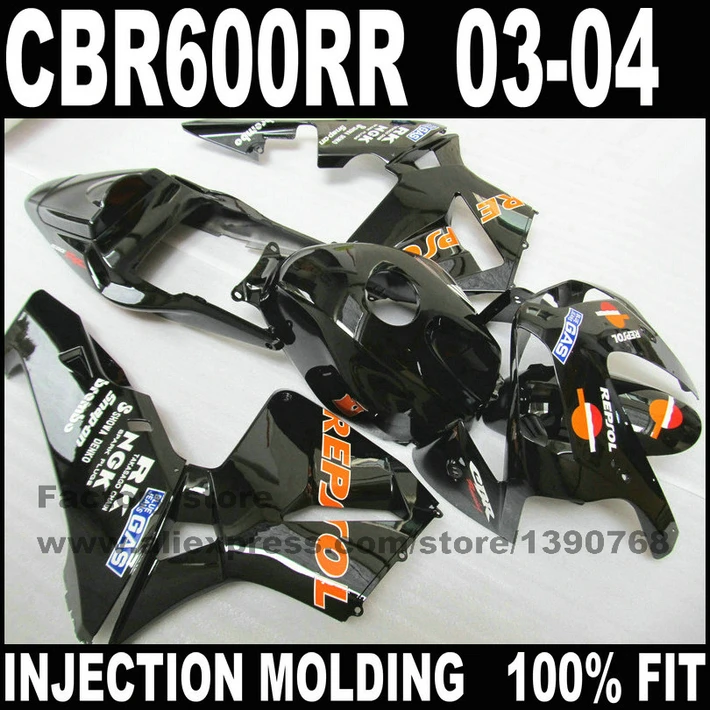 Пользовательские ABS дорога инъекции Обтекатели для CBR 600 RR 03 04 CBR600RR 2003 2004 черный