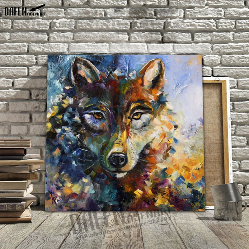 Картина масляная Happy Wolf 100% ручной работы с животными смешная картина из