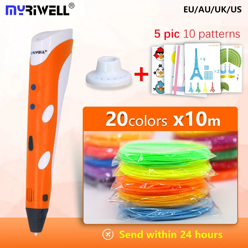pen orange and 200m Myriwell 3d Ручка с бесплатными защитными нитями abs 1,75 мм 3D инструменты для рисования лучший подарок на день рождения для детей отправка в течение 24 ч - Цвет: pen orange and 200m