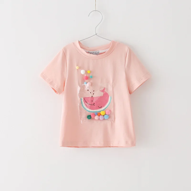 pink colour Детская футболка; Новинка г.; летняя одежда в Корейском стиле с милым принтом и короткими рукавами для маленьких девочек - Цвет: pink colour
