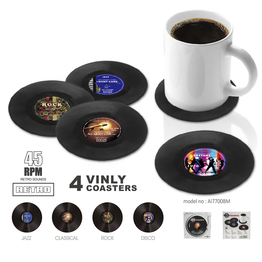 4 шт./компл. Ретро виниловый проигрыватель подставки под напитки настольная