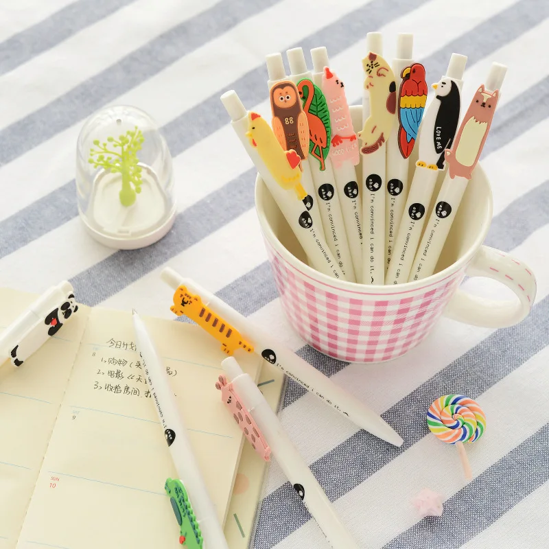 Гелевая ручка с милыми мультяшными животными 6 шт. шариковая 0 5 мм черные цветные