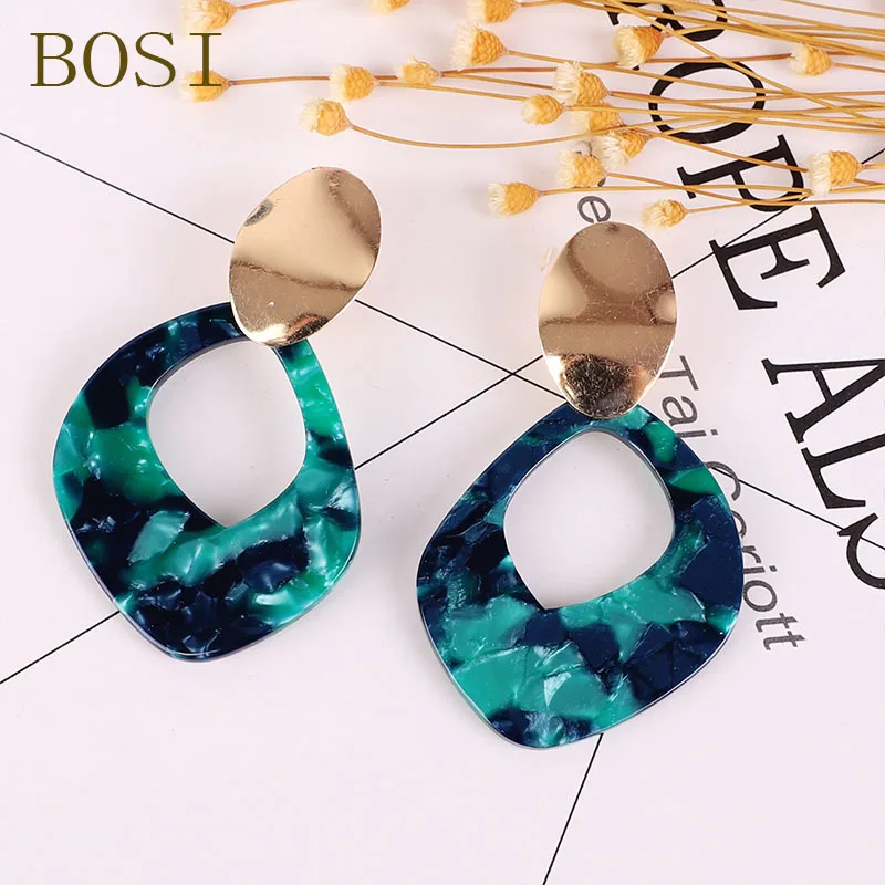 Акриловые серьги Модные для женщин Boho ацетат большие висячие серьги геометрические ювелирные изделия разноцветные металлические аксессуары ювелирные изделия