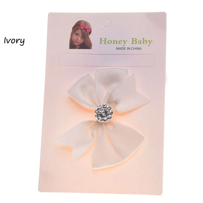 Ivory 3 шт корсажная лента для банта на волосы цветок бант для волос, бутик бант заколка для волос клипсы со стразами - Цвет: Ivory