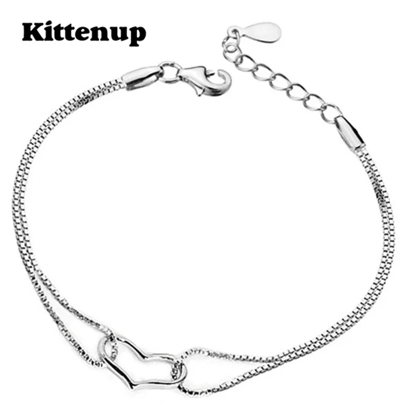 Kittenup серебро Цвет форме сердца браслеты женские модели диких модная обувь